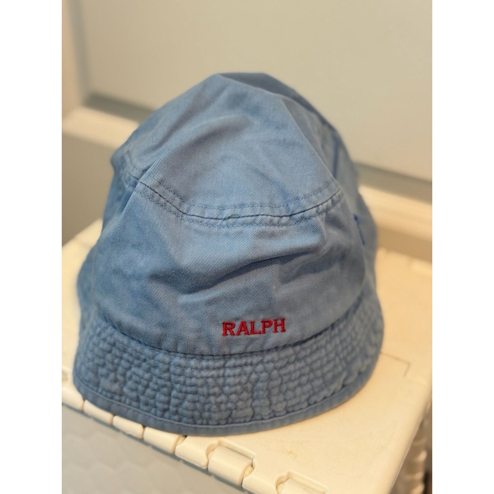 Vintage Polo Ralph Lauren Spellout Cotton Bucket Hat Light Blue